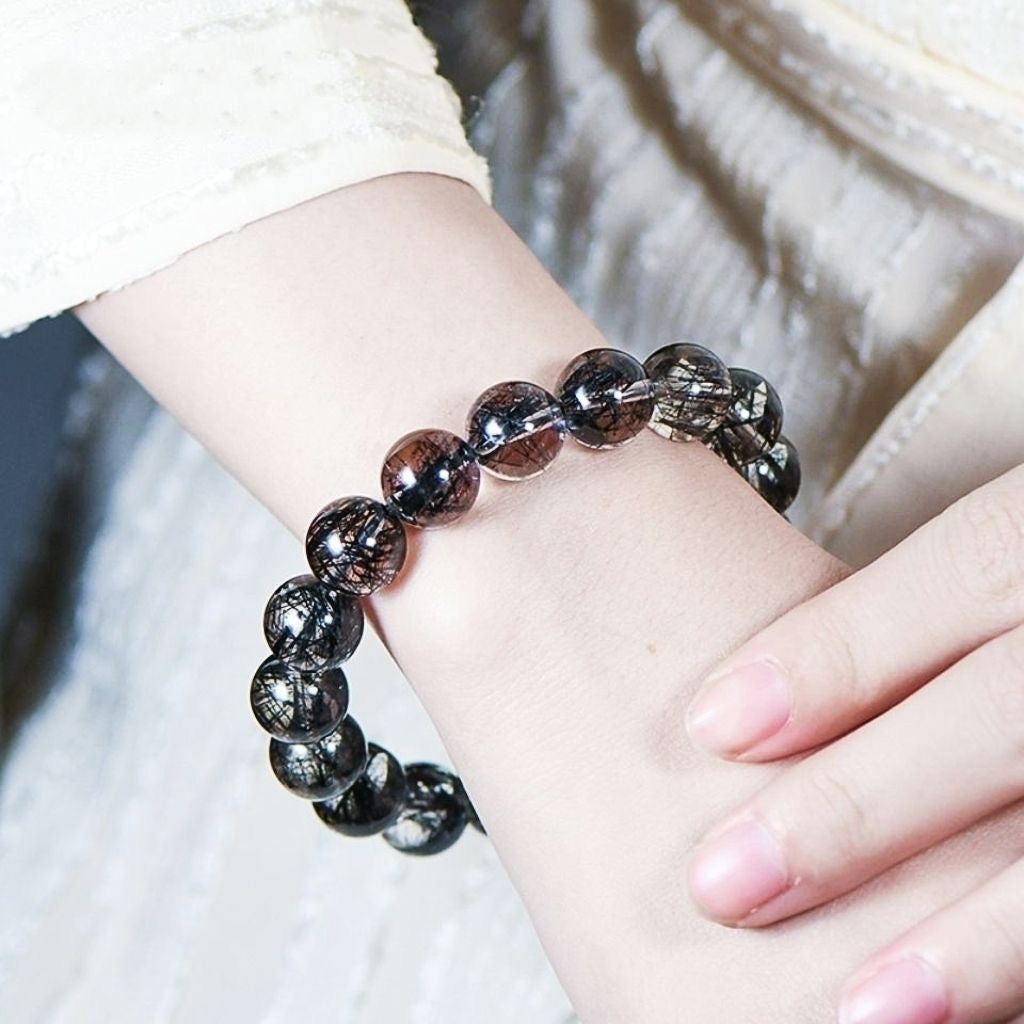 Natural Brazil Black Rutilated Quartz Bracelet -【Strengthen Magnetic Field & Enhance Career】