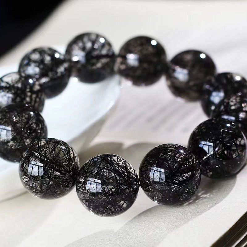 Natural Brazil Black Rutilated Quartz Bracelet -【Strengthen Magnetic Field & Enhance Career】